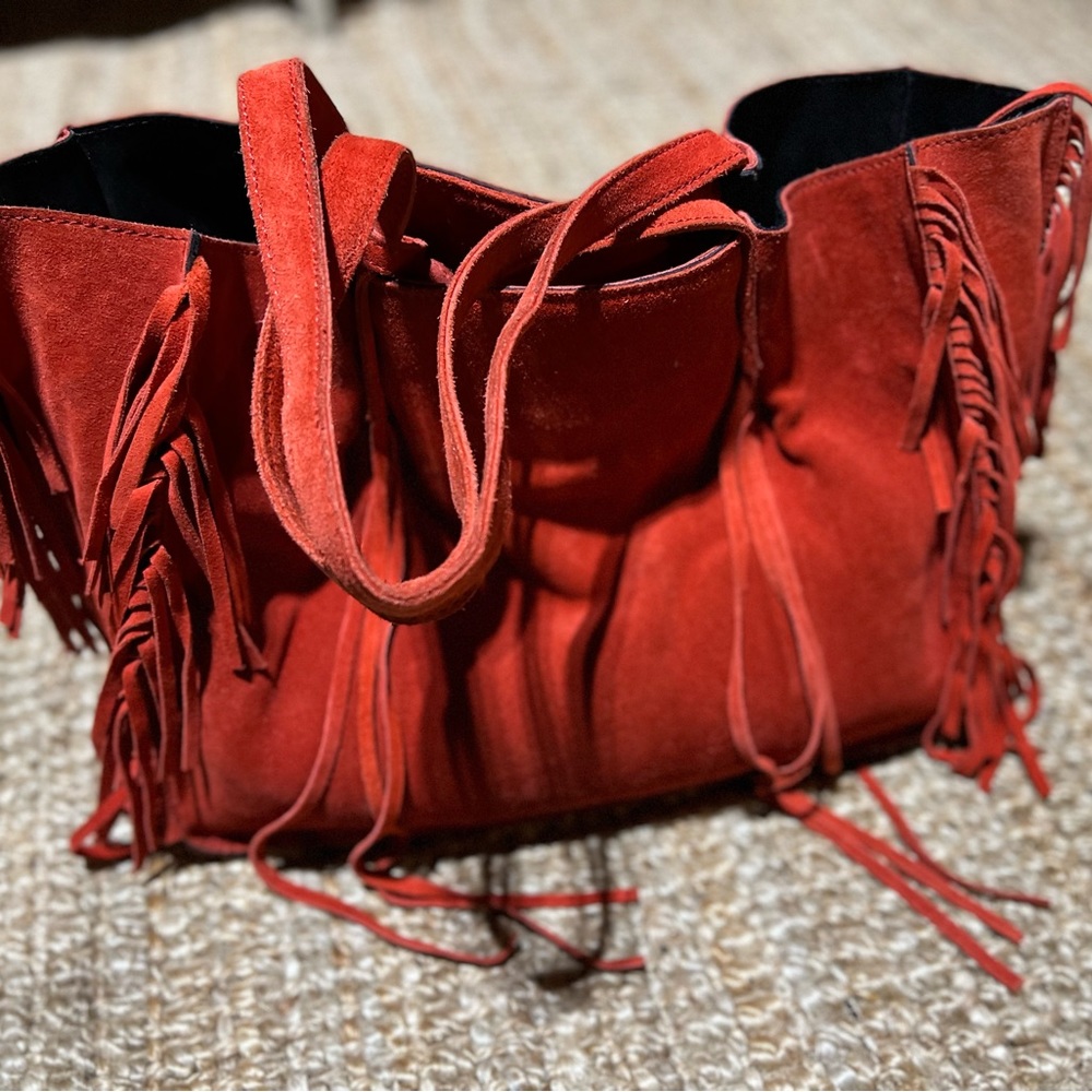 BOHO style Zara Woman Fringe Tote Bag- genuine suede leather